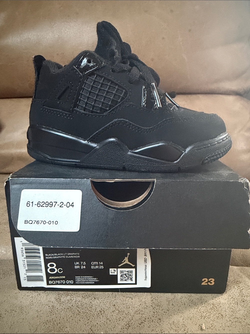 Jordan 4 Black Cat 8C Kids' Black Retro Sneaker BRAND NEW Never worn